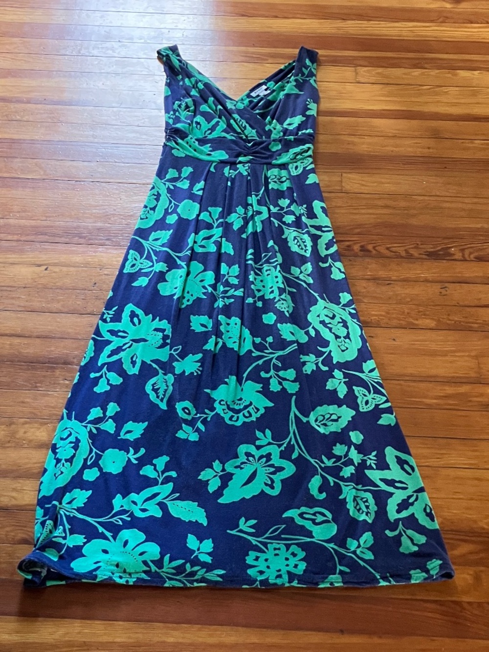 Old Navy Floral V-Neck Maxi Dress Blue & Green Boho Resort Size Medium